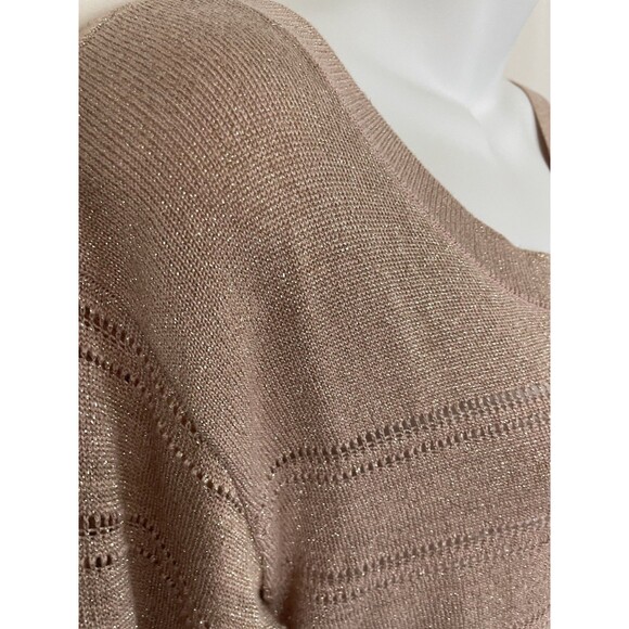 GUESS Vesper High Low Stripe Sweater Pullover Knit Top Metallic Rose Gold XS - Picture 3 of 16